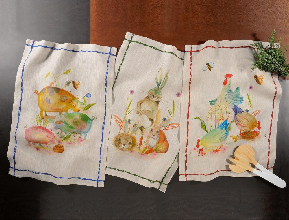 Lot de 3 essuie-verres-La ferme s'amuse