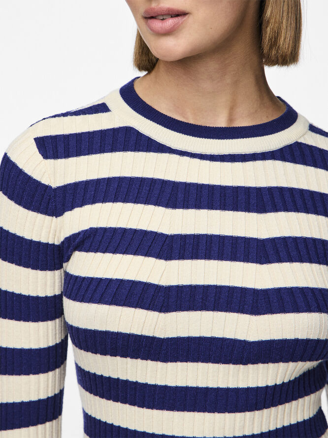 Pieces PCCRISTA LS O-NECK KNIT NOOS BC Bellwether blue/wide birch stripes