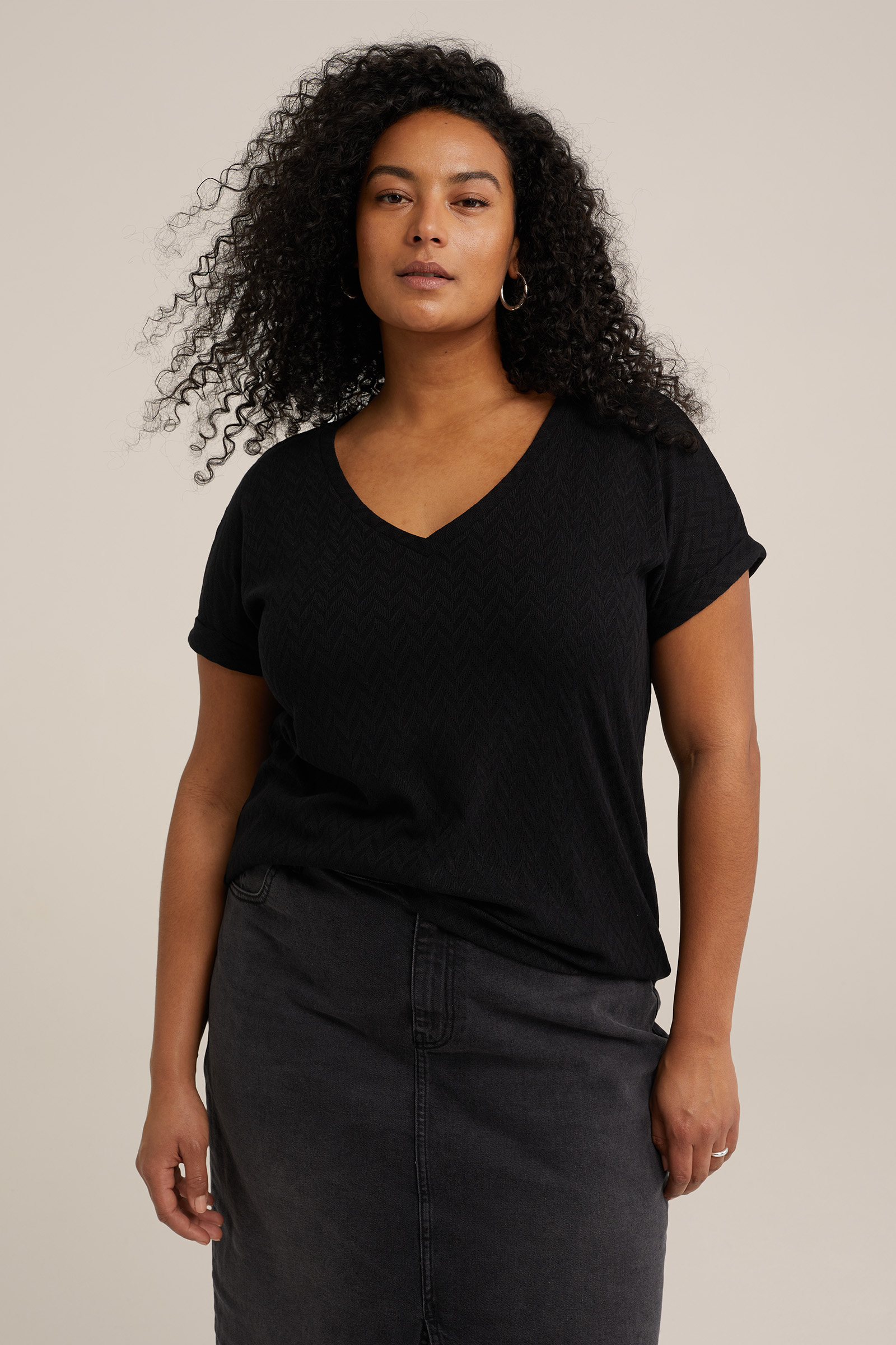 top met opengewerkt dessin - Curve WE Fashion Zwart