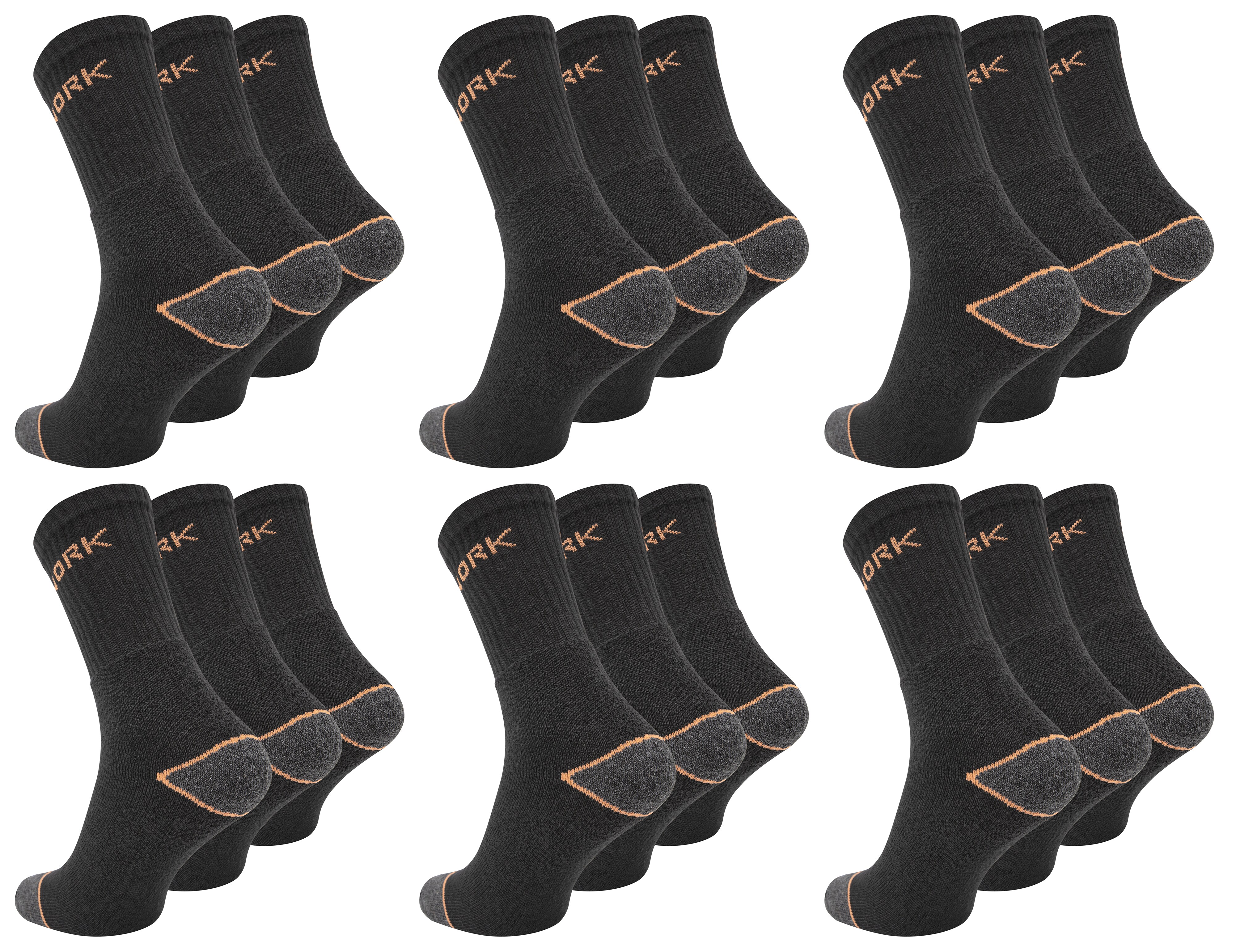 Paolo Renzo® Arbeitssocken 3 Paar - Größe 39/42 - Orange/Schwarz
