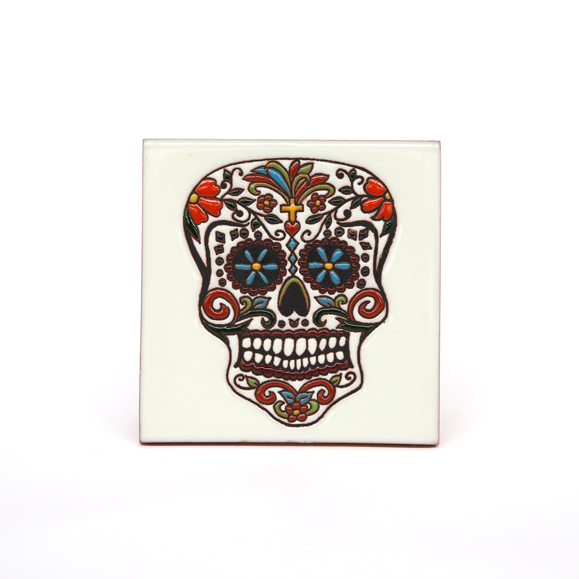 Reliefkachel 'Cabeza', weiß, multicolor, multicolor, B 10 cm, L 10 cm, H 0,5 cm von fischer's lagerhaus
