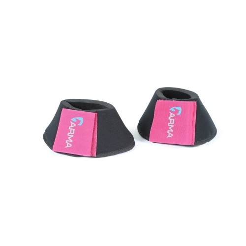 Botas de proteção ARMA fechadas em neoprene rosa e preto para cavalos.