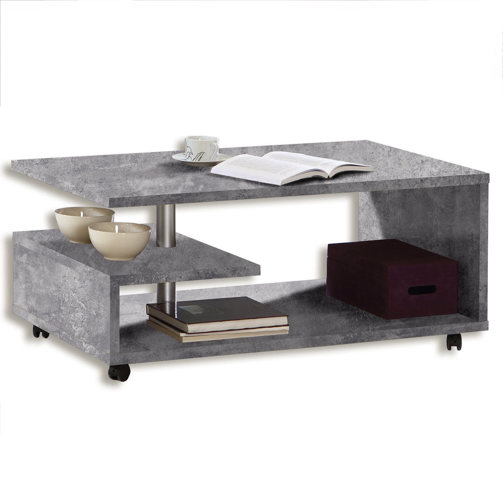 Couchtisch - Betonoptik-lichtgrau - rollbar