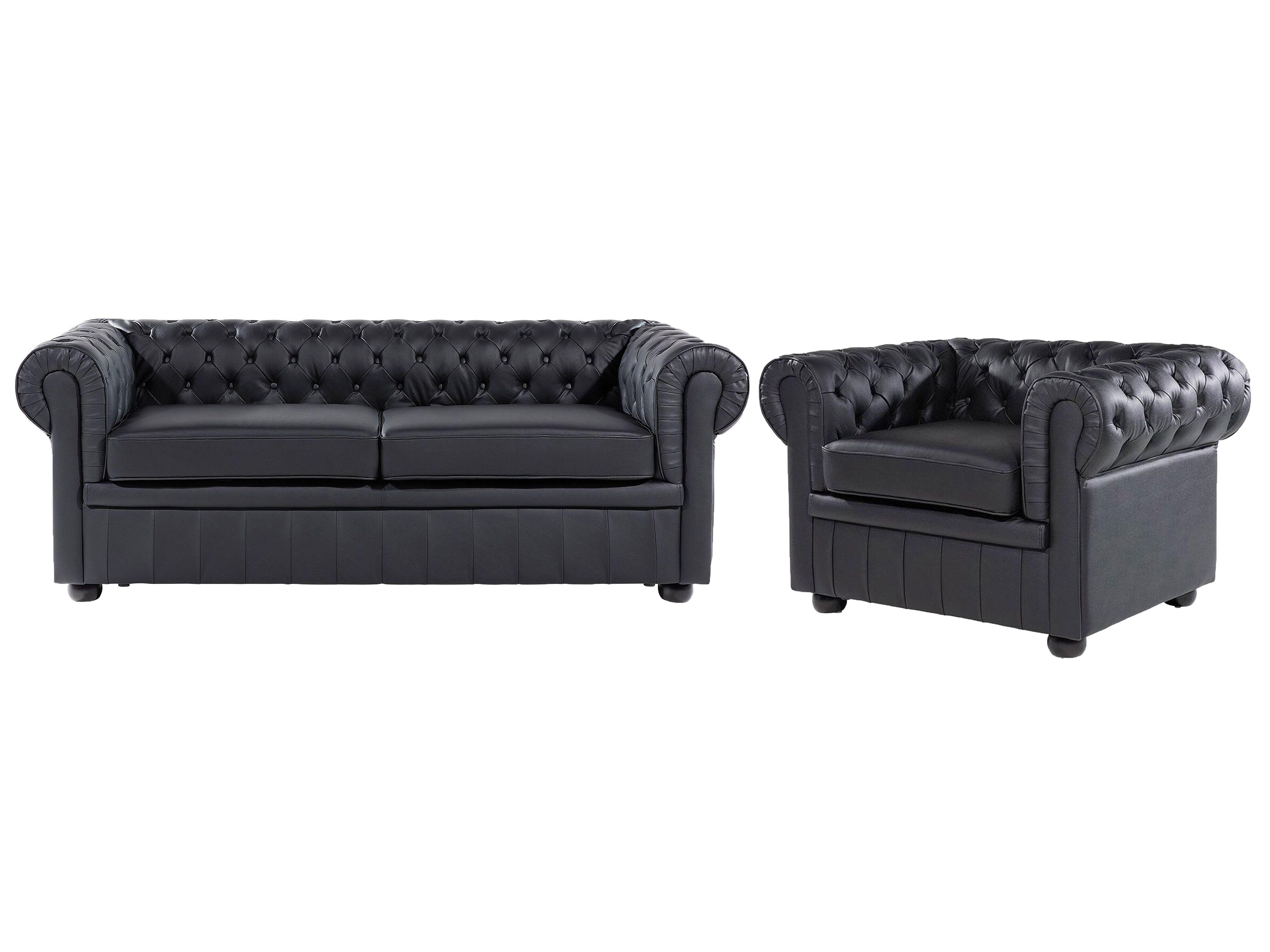 Bankenset 4-zits CHESTERFIELD Leer Zwart