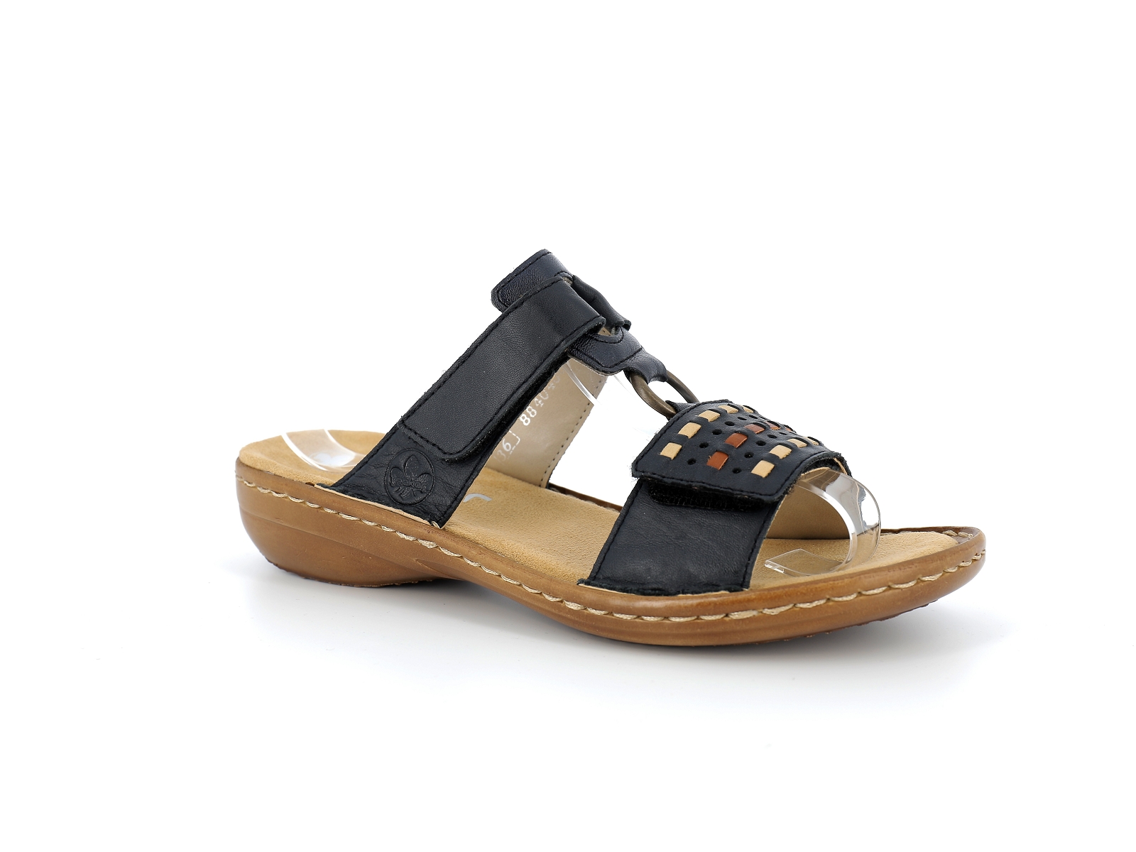 Rieker-60842 Cuir Noir Beige