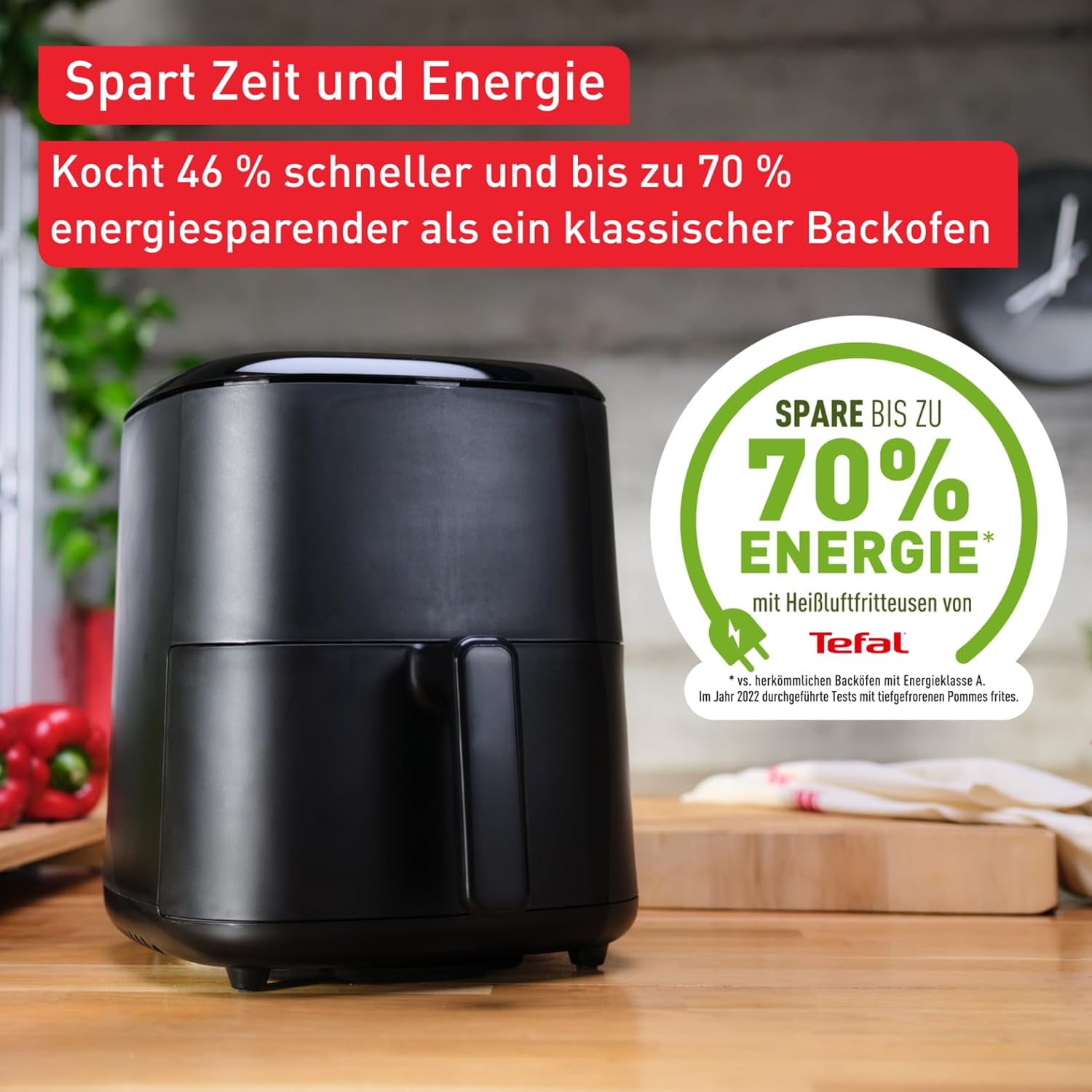 Tefal Easy Fry Max Heißluftfritteuse – 5-L-Airfryer, kompakt, für knusprige Pommes & saftiges Fleisch, mit wenig Öl, antihaftbeschichtet, spülmaschinenfester Korb, energiesparend, schwarz, EY2458