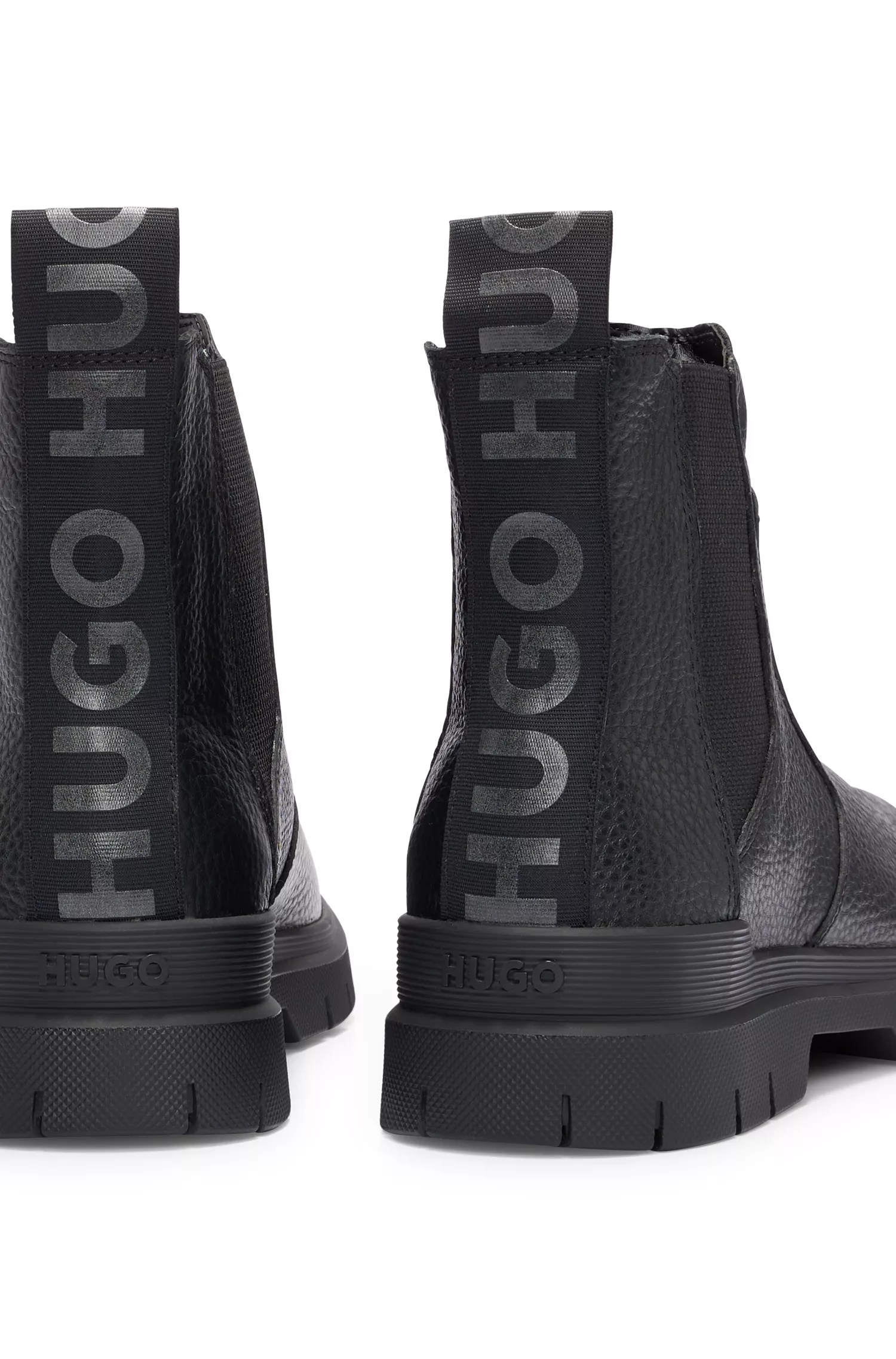Botas Chelsea HUGO em couro granulado vermelho com fita com o logotipo.