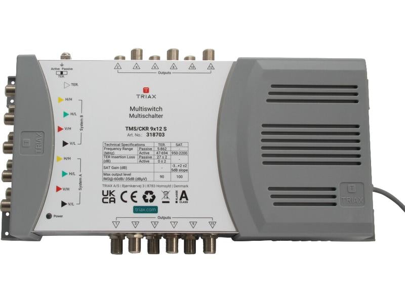 Triax DiSEqC-Multischalter TMS/CKR 9 x 12 S Einzel-Multischalter für 2 Satellitpositionen mit 9 Eingängen und 12 Ausgängen