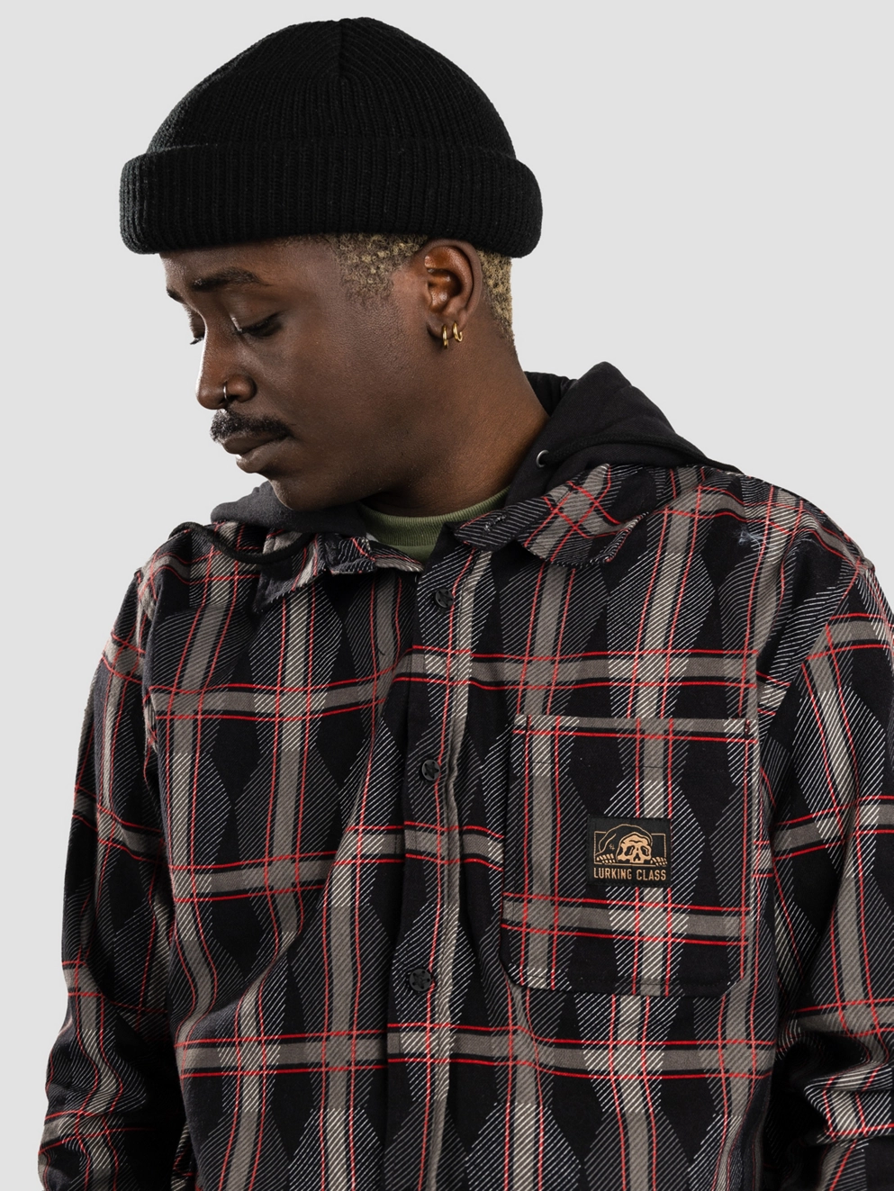 Lurking Class Coffin Plaid Flannel Shirt black