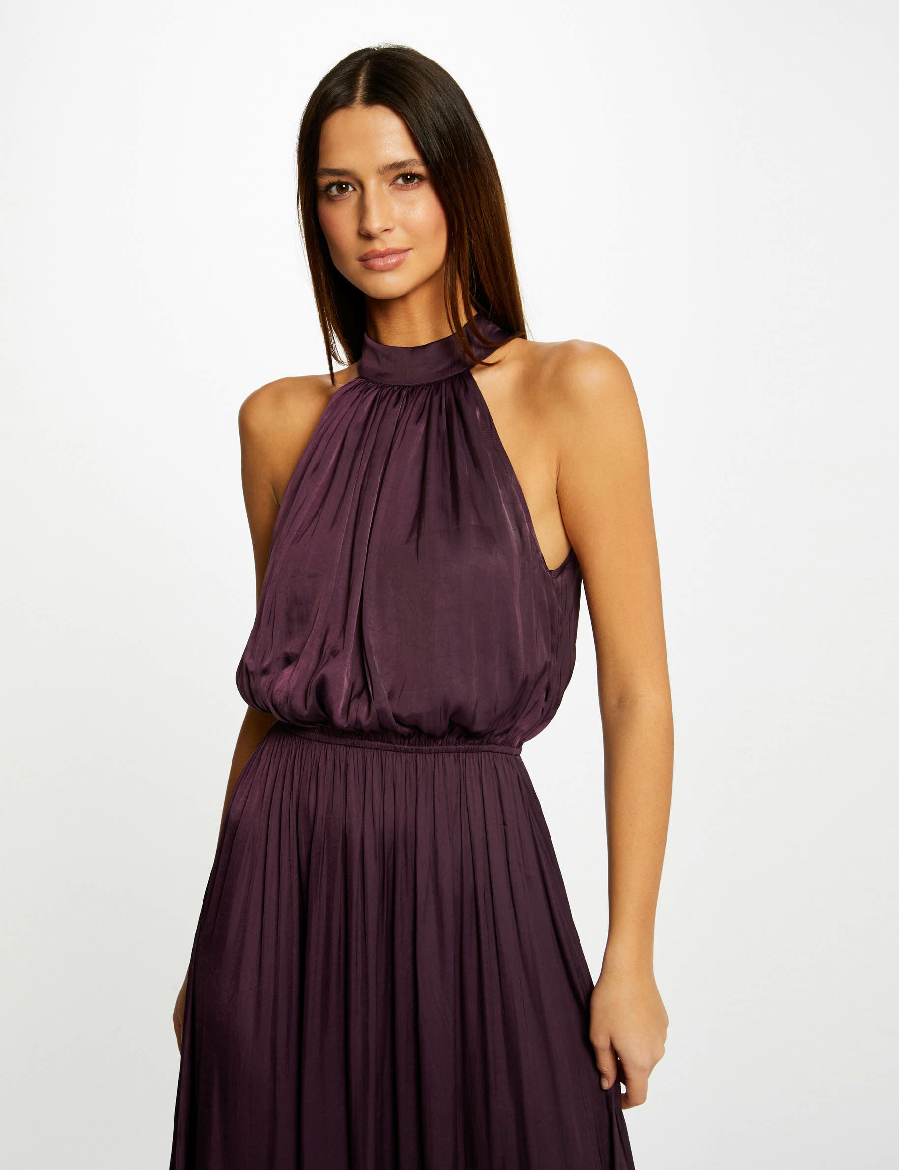 Robe longue évasée fluide prune femme - prune