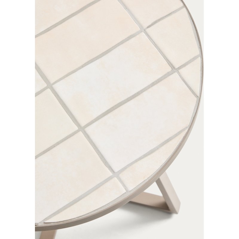 Table d’appoint ronde Tella en acier galvanisé et carreaux beiges Ø45 cm