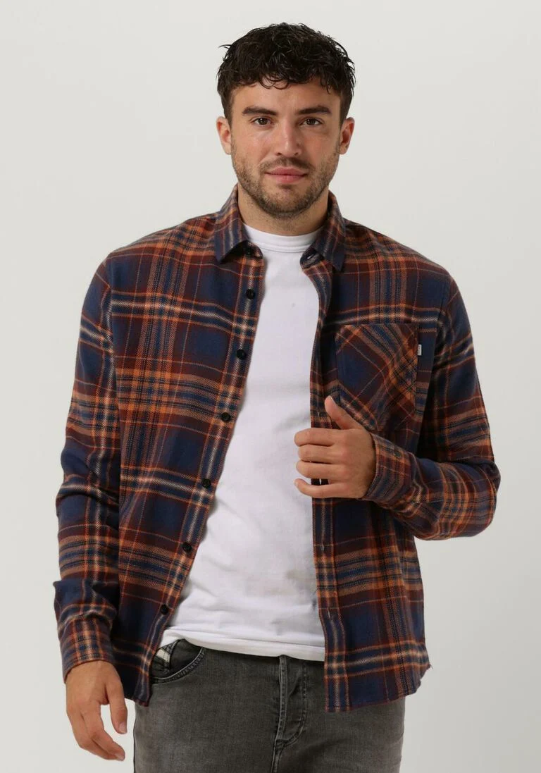 CAST IRON blauwe cast iron casual overhemd long sleeve shirt brushed twill check regular fit