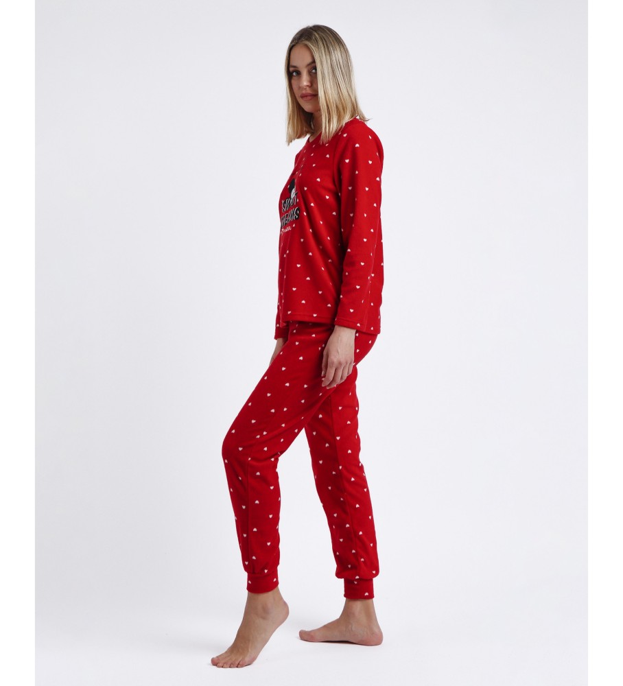 Pijama Disney Sweet Dreams de manga comprida e quentinho, vermelho.