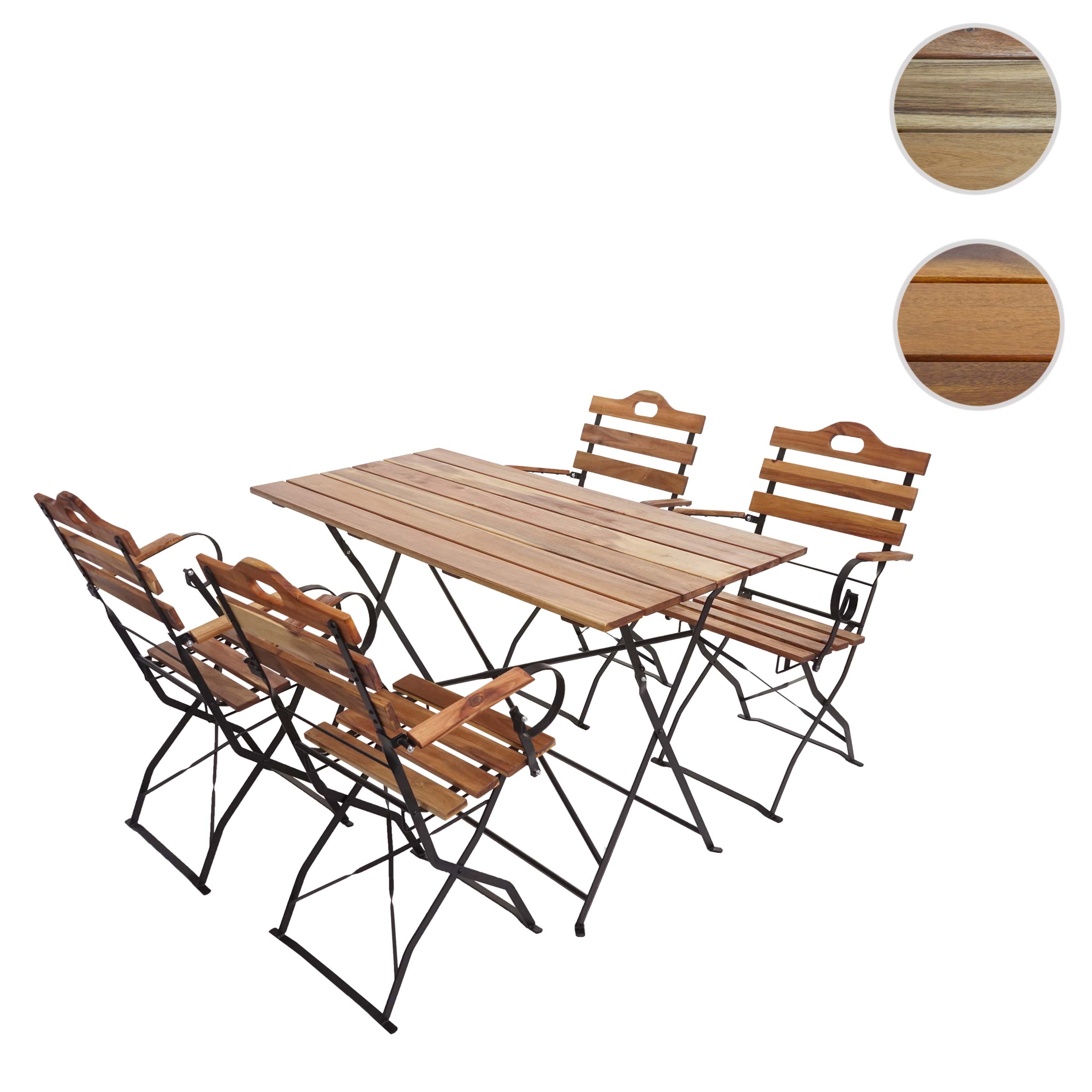 Biergarten-Set MCW-J40, Bistroset Klapptisch Klappstuhl, Gastronomie-Qualität Akazie MVG-zertifiziert ~ naturfarben