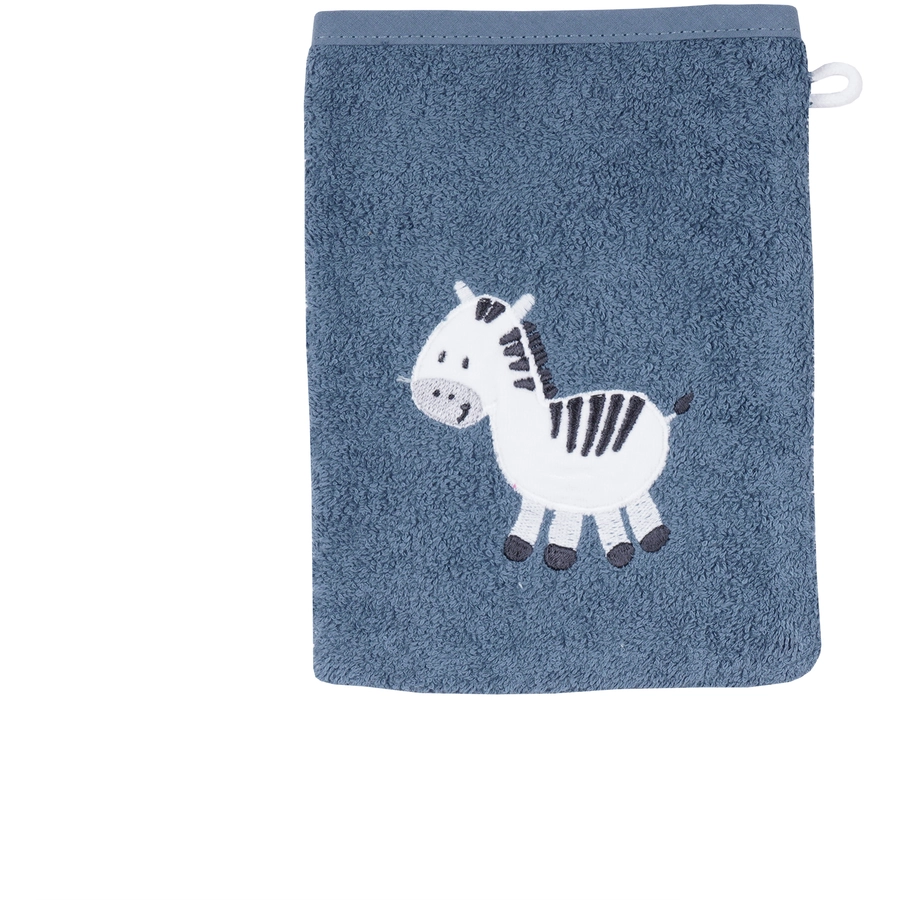 WÖRNER SÜDFROTTIER Set Kapuzenbadetuch und Waschhandschuh Zebra dunkelblau 80 x 80 cm