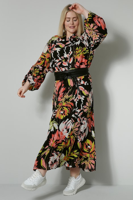Bluse, florales Muster, Hemdkragen, Langarm