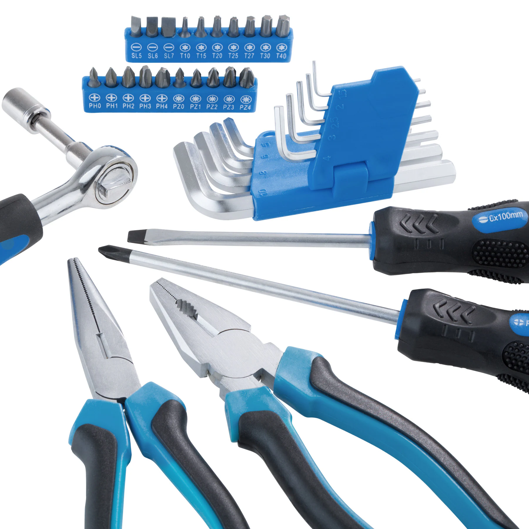 tectake® Werkzeugkoffer, 57-teilig, übersichtliche Anordnung, mit Tragegriff