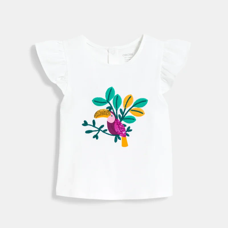 T-shirt manches volantés toucan blanc bébé fille Blanc