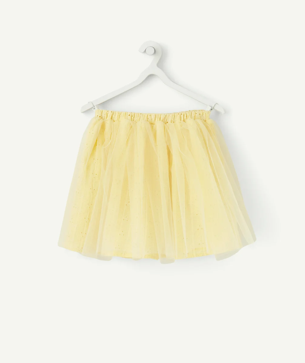 JUPE FILLE JAUNE AVEC BRODERIES ET TULLE