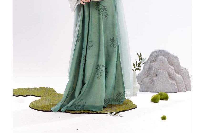 Keiko Girl - Traditionele Chinese top met lange mouwen en bloemenprint / strapless maxi-jurk / bandjes / set