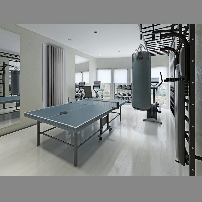 ECD Germany Design Stella paneelradiator, middenaansluiting, 480 x 1400 mm, antraciet, met aansluitset inclusief thermostaat, hoekwand, vlak, enkellaags, verticaal, badkamerradiator, badkamerverwarming