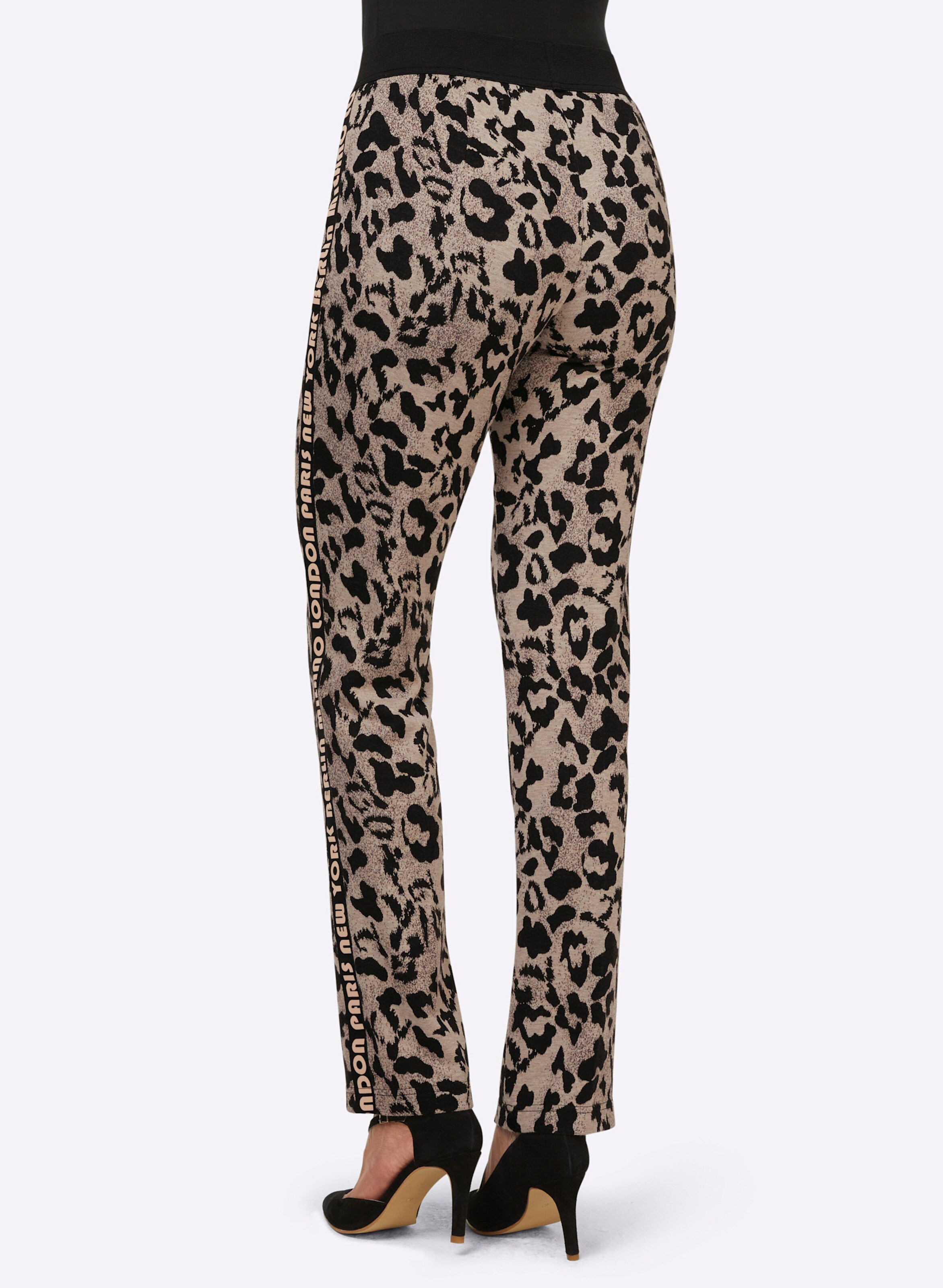 heine Jersey-Hose in schwarz-camel-gemustert
