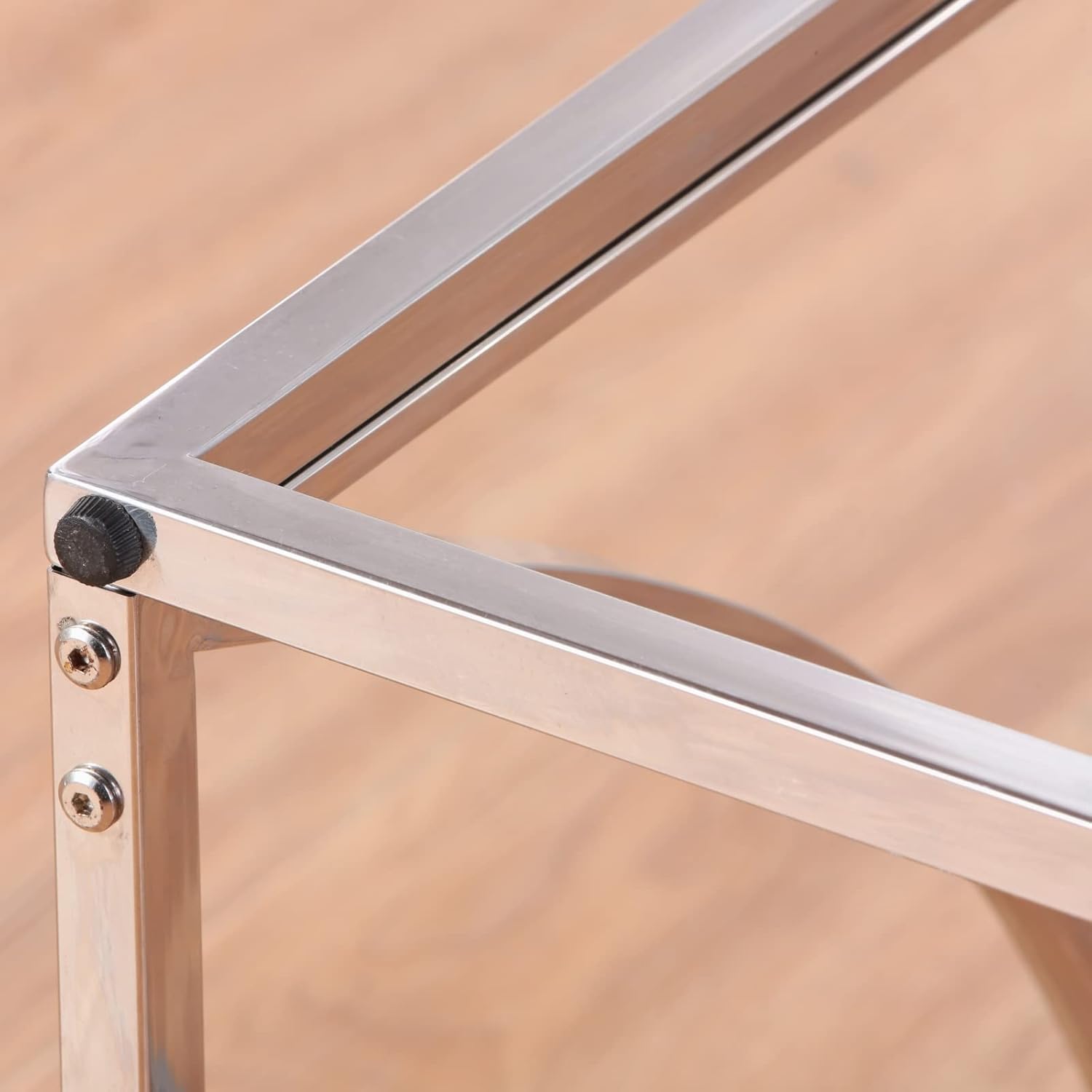 Beistelltische Couchtisch Sofatisch für Wohnzimmer, Schlafzimmer Küche Café und Bar, moderner Kaffeetisch mit Edelstahl Gestell und transparentem Hartglas (quadratisch silbern)