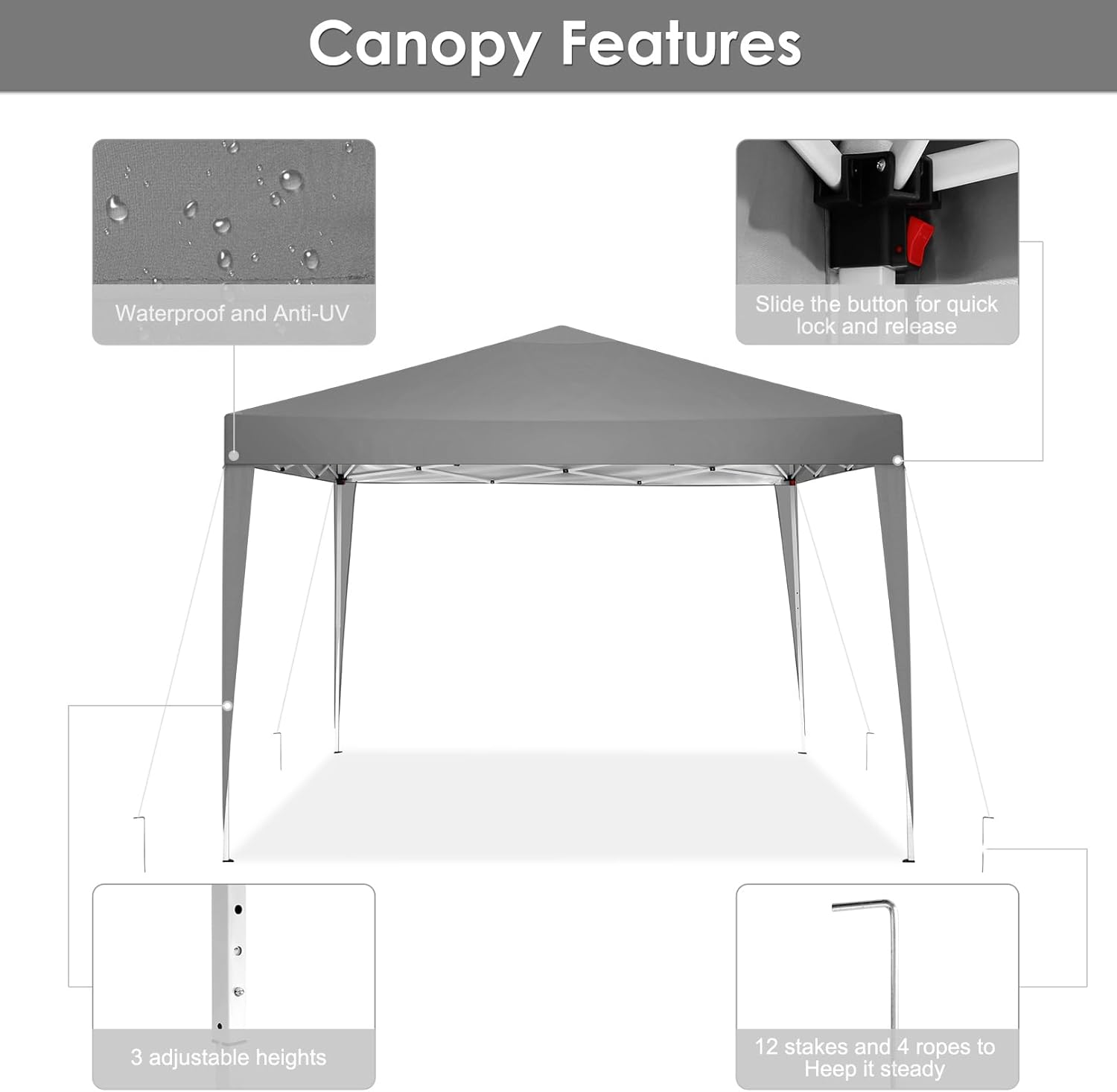 COBIZI Pavillon 3x3 Faltpavillon Wasserdicht Stabil Winterfest Faltbar Partyzelt mit 4 Seitenteilen Pop up Gartenpavillon UV Schutz 50+ Höhenverstellbar für Strand Hochzeit Camping, Grau