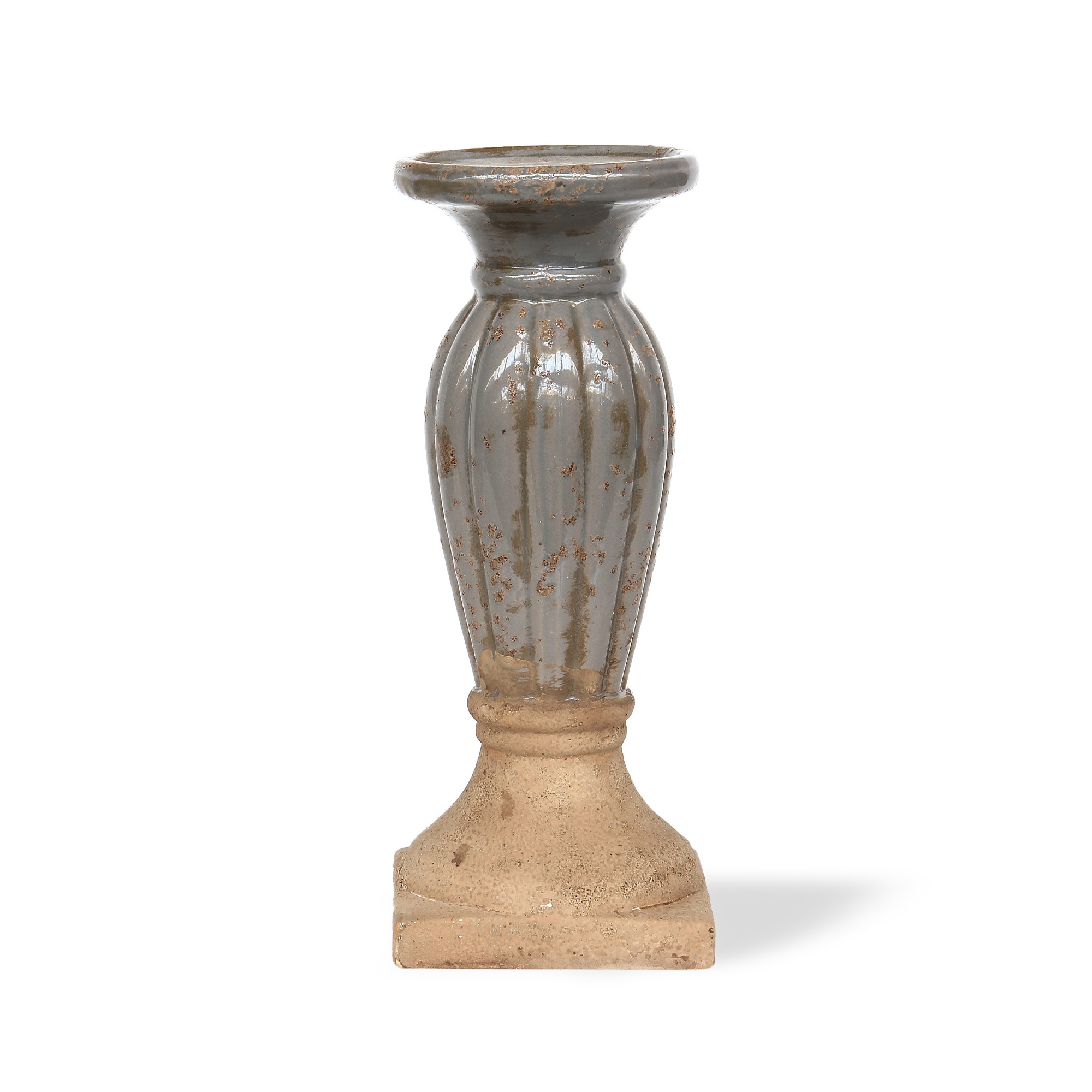 Keramik-Kerzenhalter, grau, natur, Ø 13 cm, H 39 cm von fischer's lagerhaus