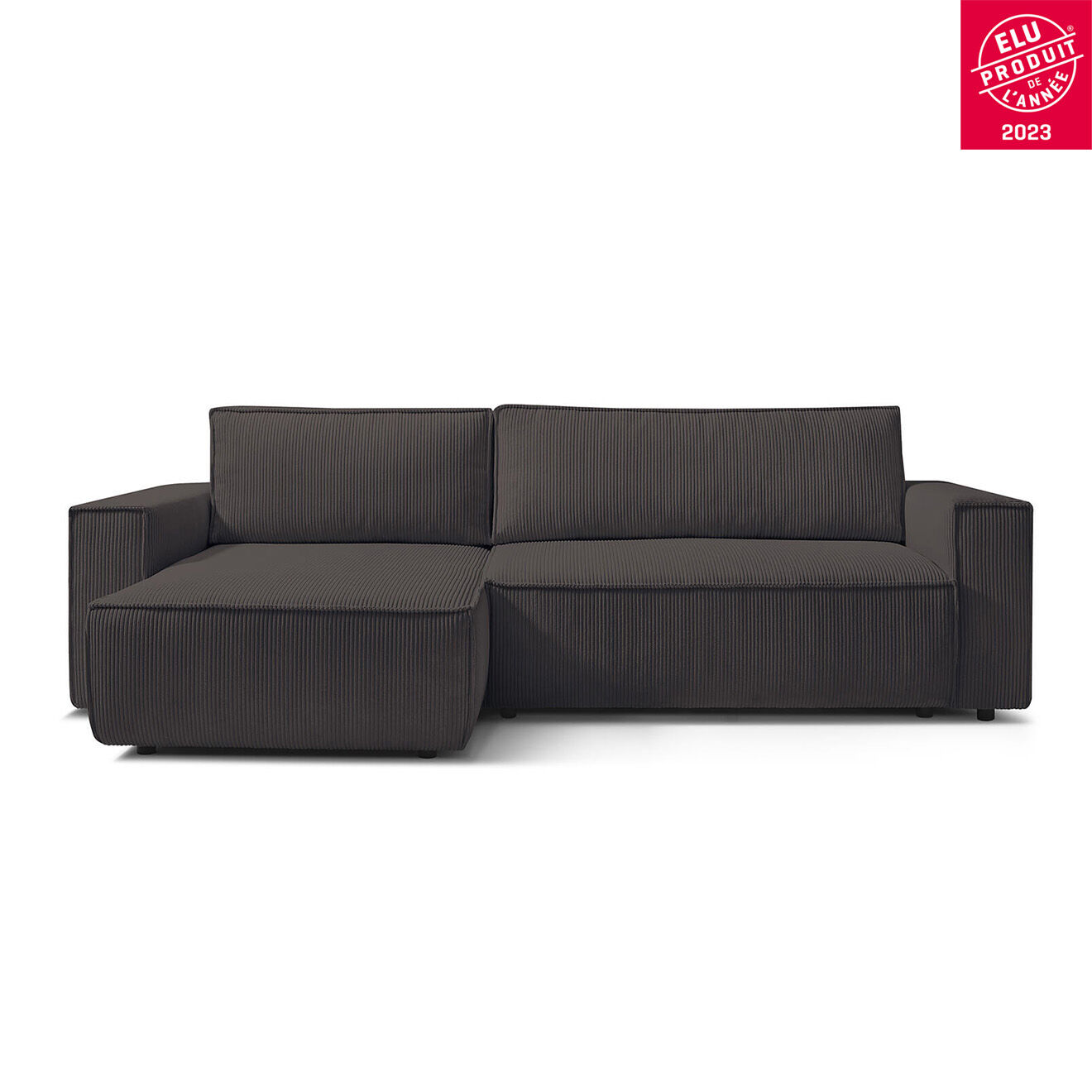 Bobochic Canapé d'angle convertible reversible Nihad en velours côtelé marron - 282x153  cm