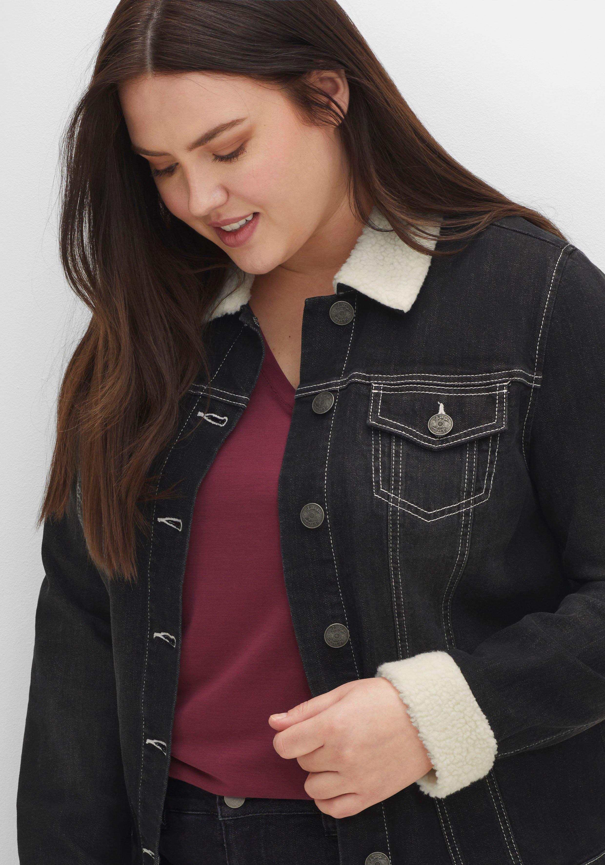 Jeansjacke mit Fellimitat an Kragen und Ärmeln