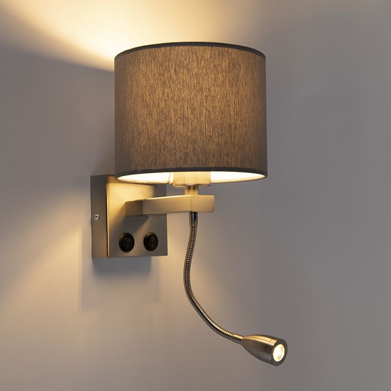 Moderne wandlamp staal met grijze kap - Brescia
