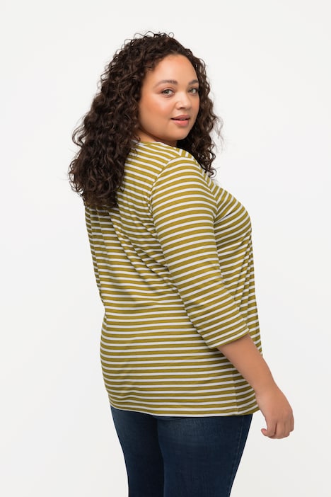 Shirt, Ringel, A-Linie, Zierfalten, V-Ausschnitt, 3/4-Arm