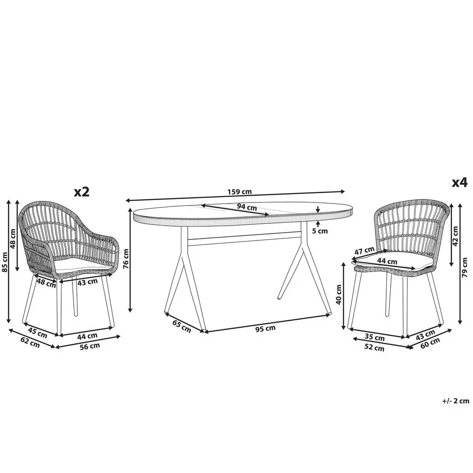 ALIANO - Tuinset 6 personen - Natuurlijk - PE rotan