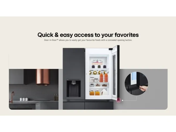 LG InstaView GSXE90EVDD, Fritstående, Amerikansk dør, Sort, 3 dør(e), Essence Black Steel, Berøring