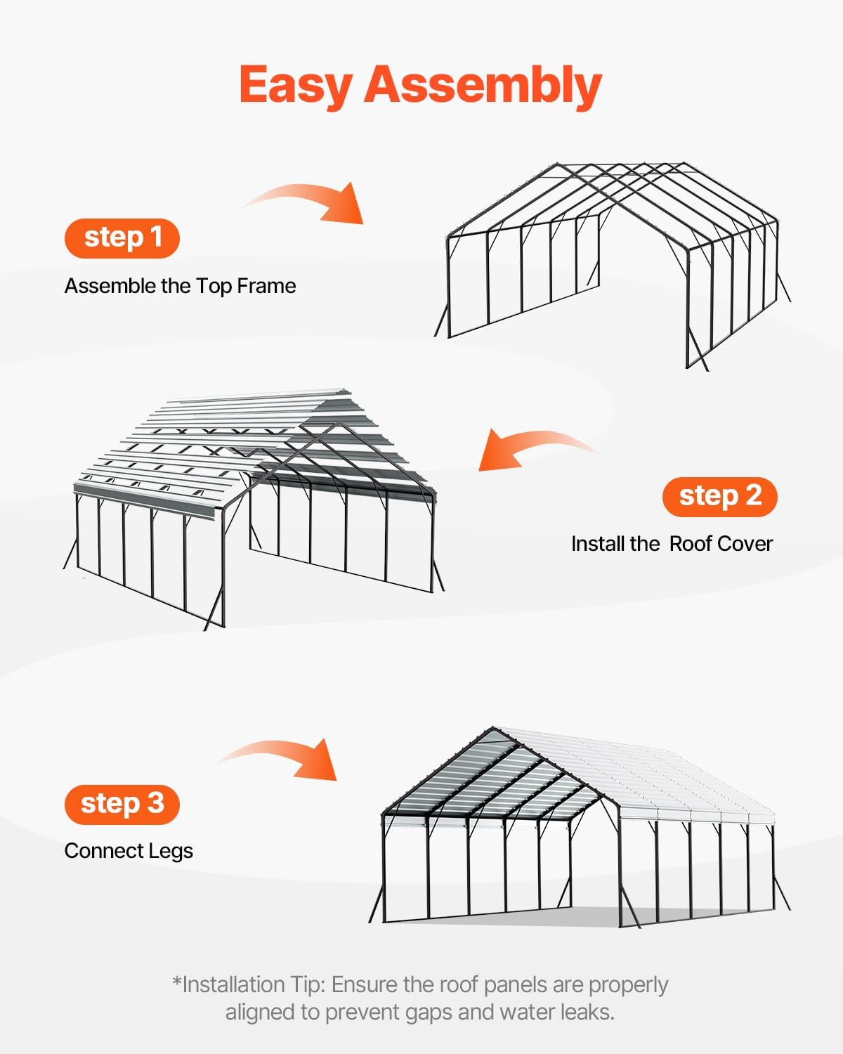 VEVOR Carport, 5,8x7,45x3,77 m, Lagerzelt mit stabilem Rahmen und Dach, Autounterstand mit abnehmbaren Seitenwänden, Mehrzweck-Garagezelt für Pickup, Boot, LKW und Traktoren