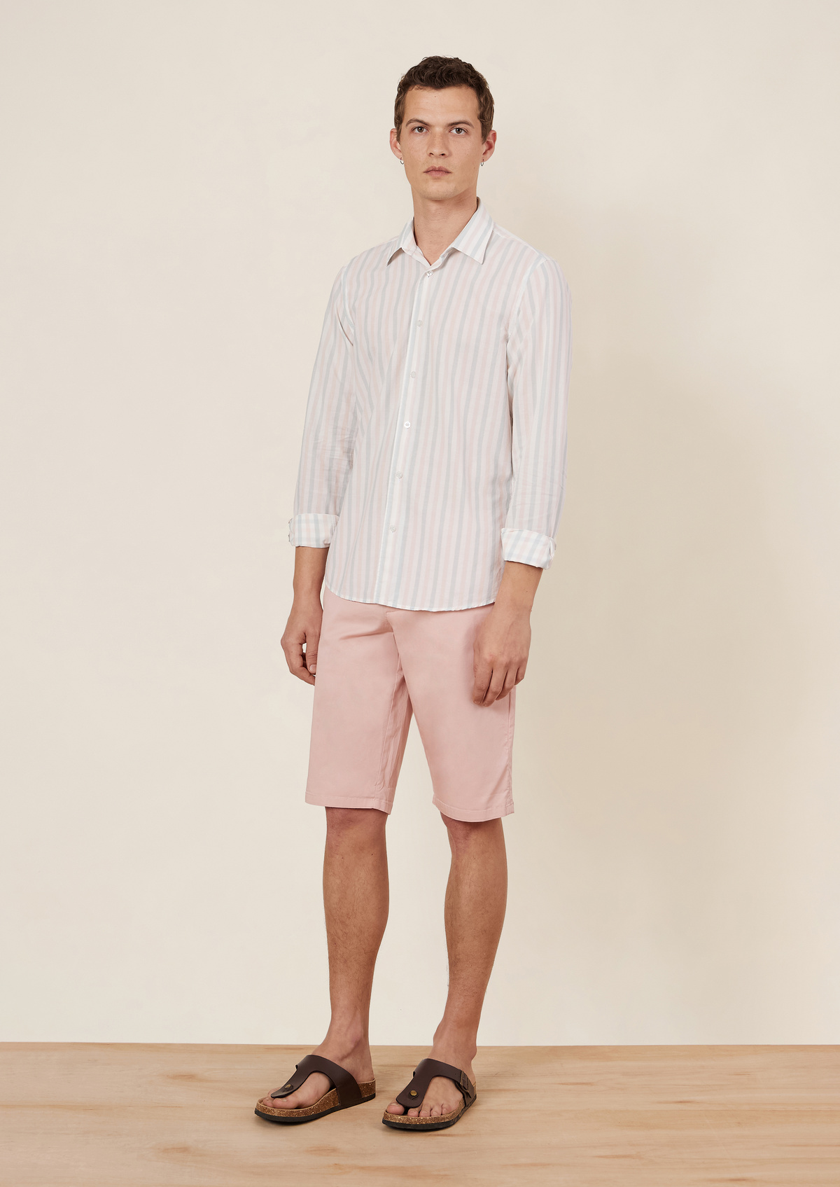 Bermuda en coton stretch uni rose