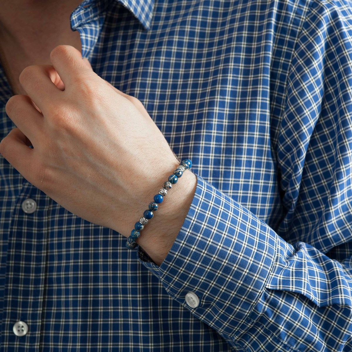 Bracelet pierres naturelles jaspe de mer bleue pour homme - Lauren Steven