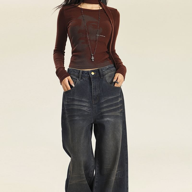 Denimot - High Rise Washed Wide Leg Jeans (diverse designs)
