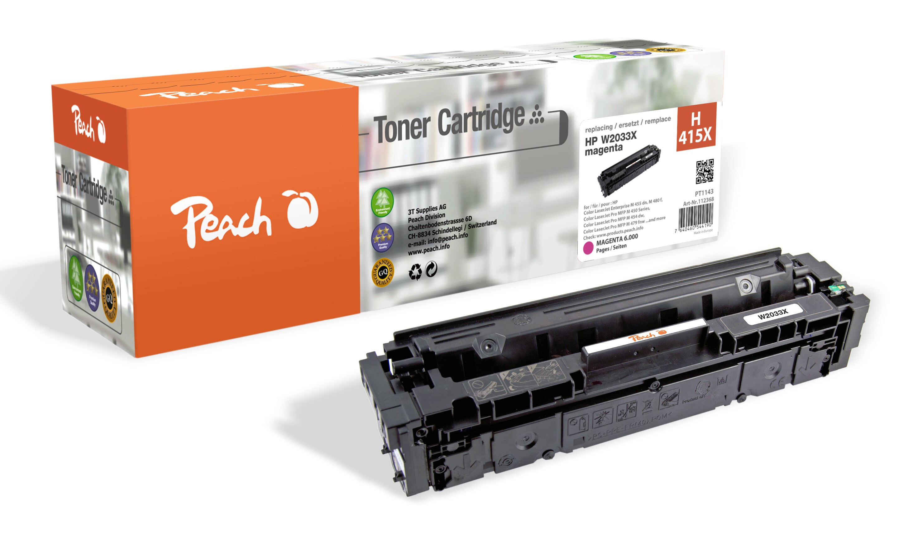 Peach HP 415 X Toner XL ma ersetzt HP No. 415X, W2033X für z.B. HP Color LaserJet Pro MFP M 479 dw, HP Color LaserJet Enterprise MFP M 480 f (wiederaufbereitet)