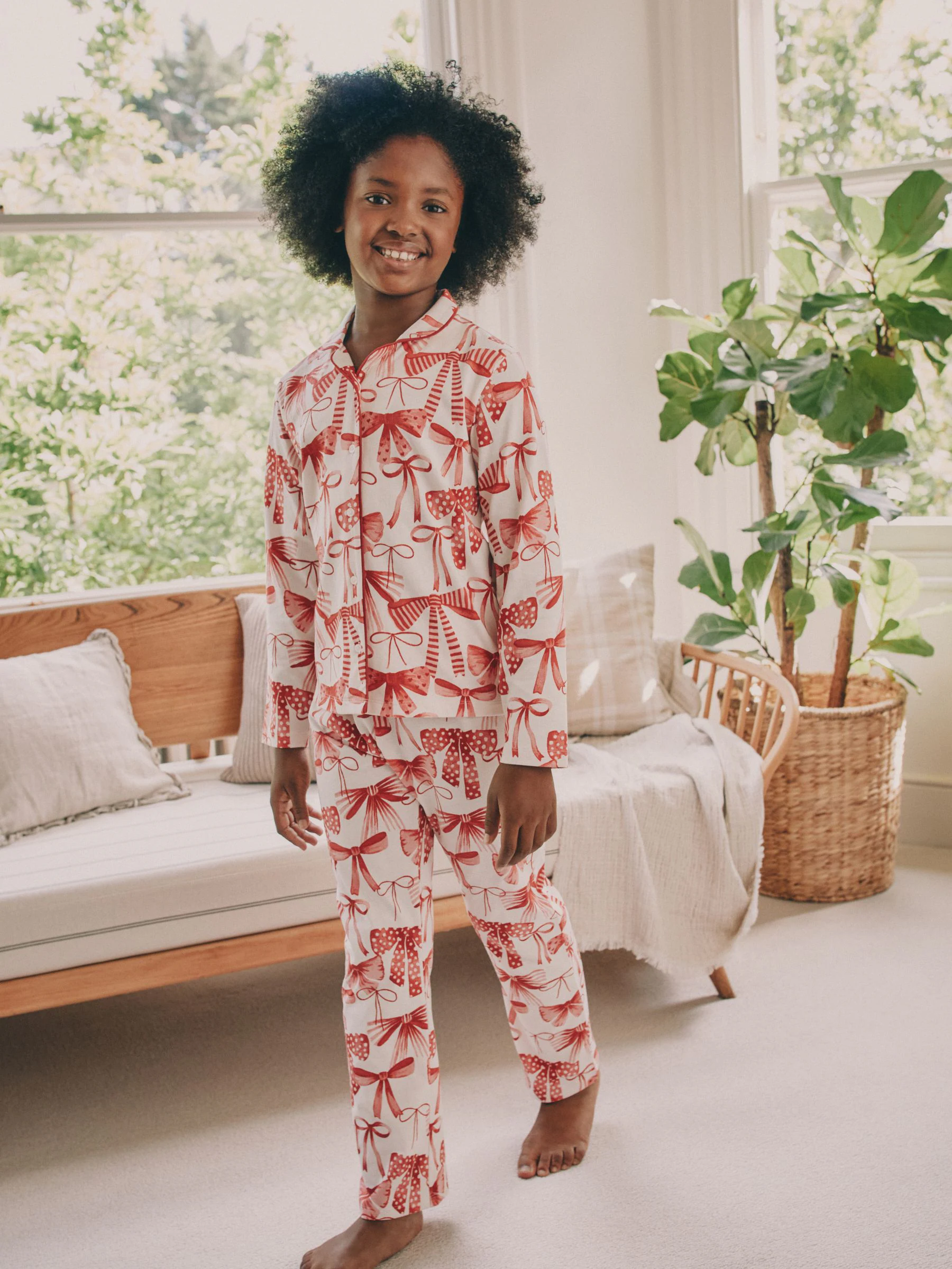 Rode/witte strik print - Pyjama met knoopsluiting (3-16jr)