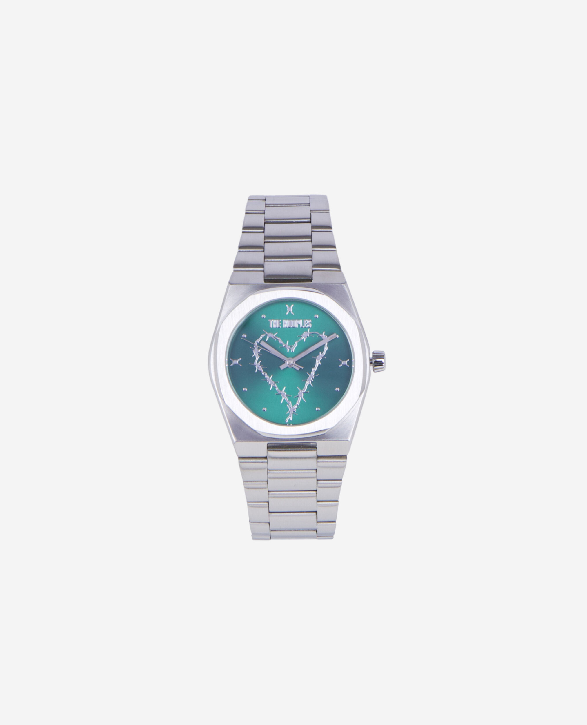 Montre avec coeur argentée cadran vert