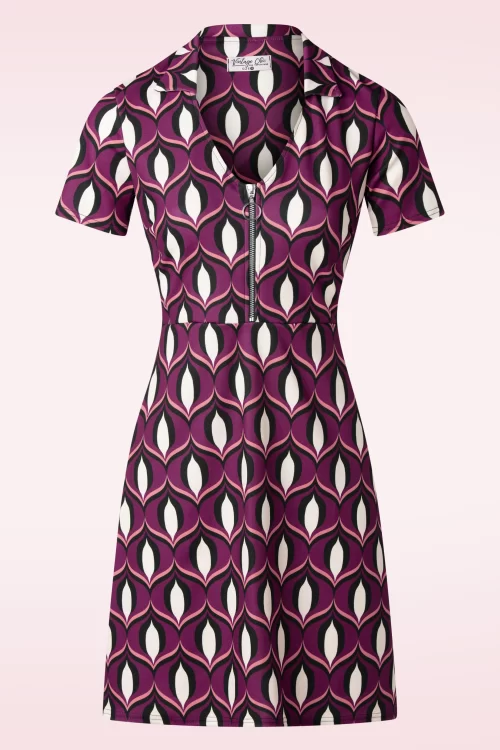 Vintage Chic for Topvintage Daisy geometric jurk in donkerpaars