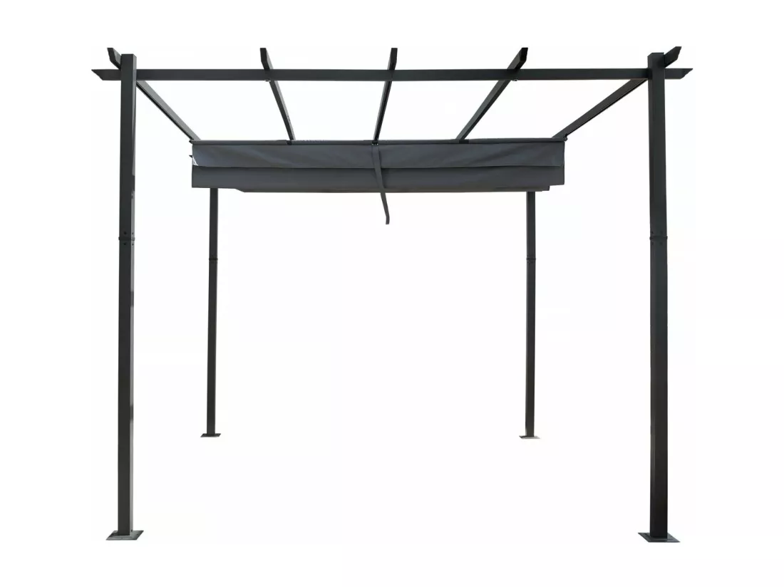 Pergola en aluminium avec toit rétractable - 3 x 3 m - Gris