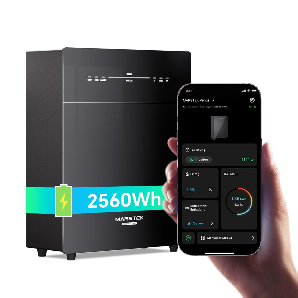 Marstek Venus C Balkonkraftwerk mit Speicher: AC Gekoppeltes Energiespeichersystem, 0% MwSt, 2.56kWh LiFePO4, 2,5kW PV-Eingangsleistung/Ausgang, Erweiterung bis zu 10,24kWh, Plug&Play, 6000 Ladezyklen