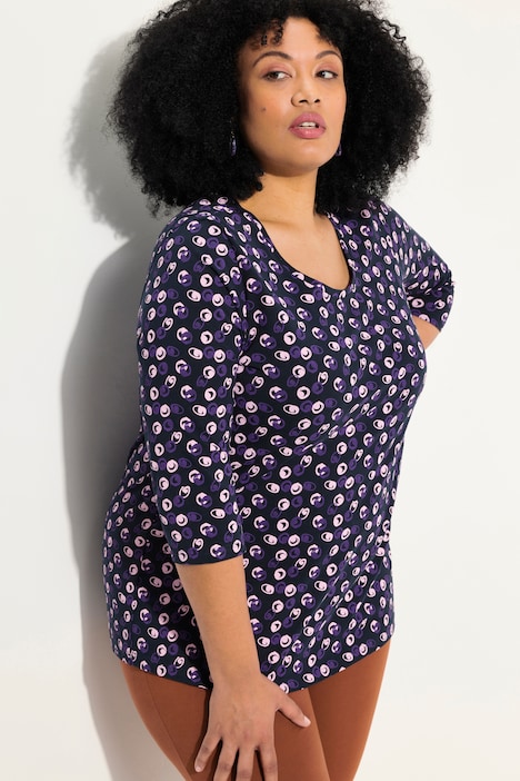 Longshirt, Punkte, A-Linie, Rundhals, 3/4-Arm