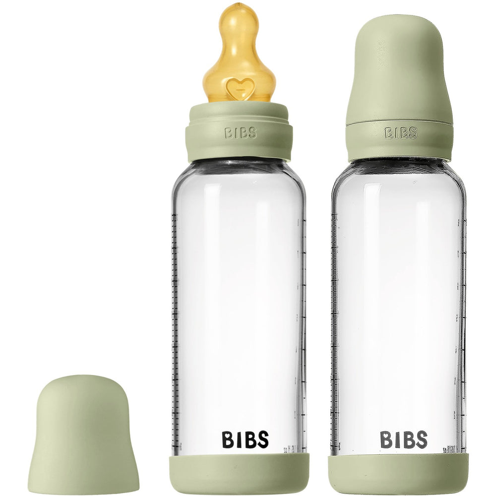 Køb Bibs Sage Glass Baby Flaske Round Latex 2-Pak 240 Ml Medium Flow
