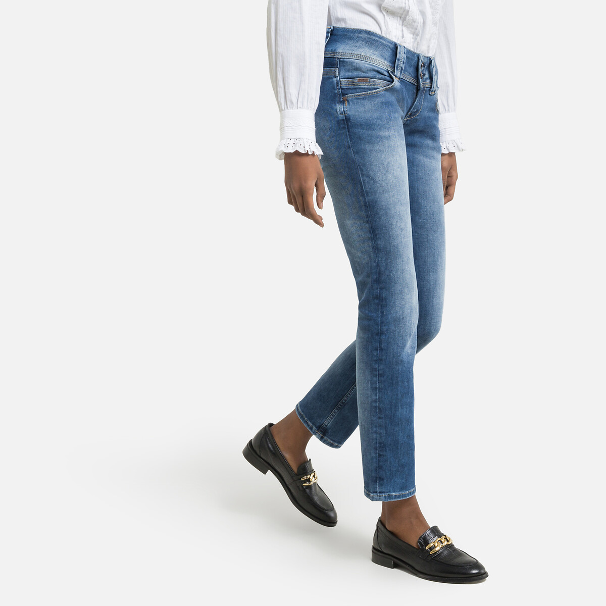 PEPE JEANS<br>VENUS calça jeans de cintura baixa com fechamento duplo por botões