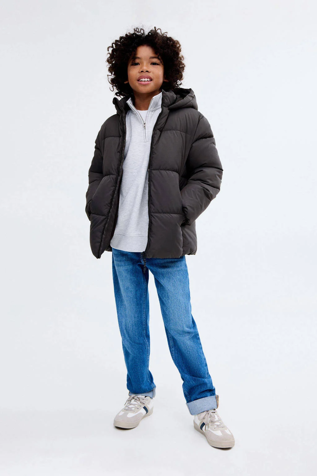 Mango Kids gewatteerde jas antraciet