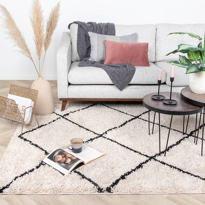 Hoogpolig vloerkleed - Sensa Lines Creme/Zwart | Extra vol!